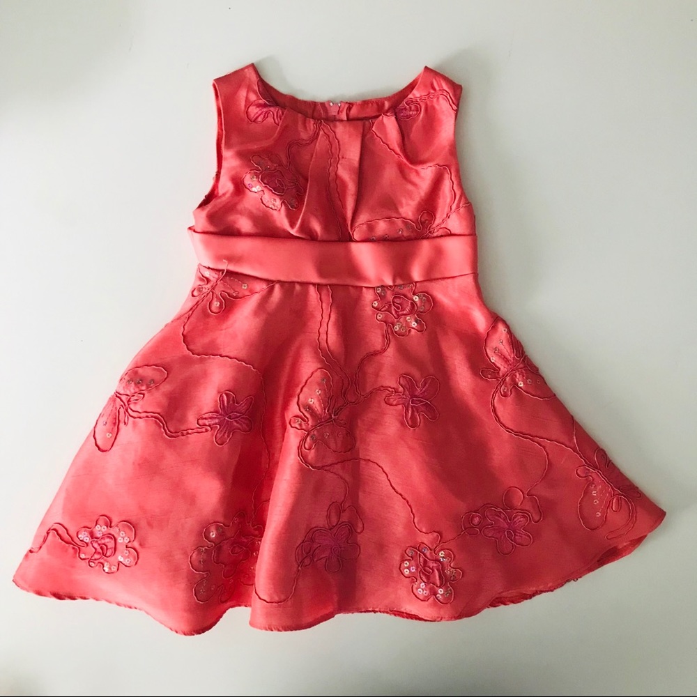 Rare Editions 2T coral sleeveless dress w piping